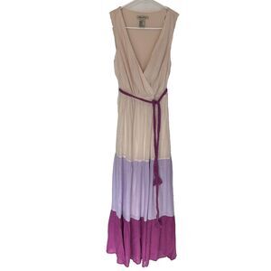 Flying Tomato Colorblock Maxi Dress XS Tiered Belted Romantic Maximalism Boho